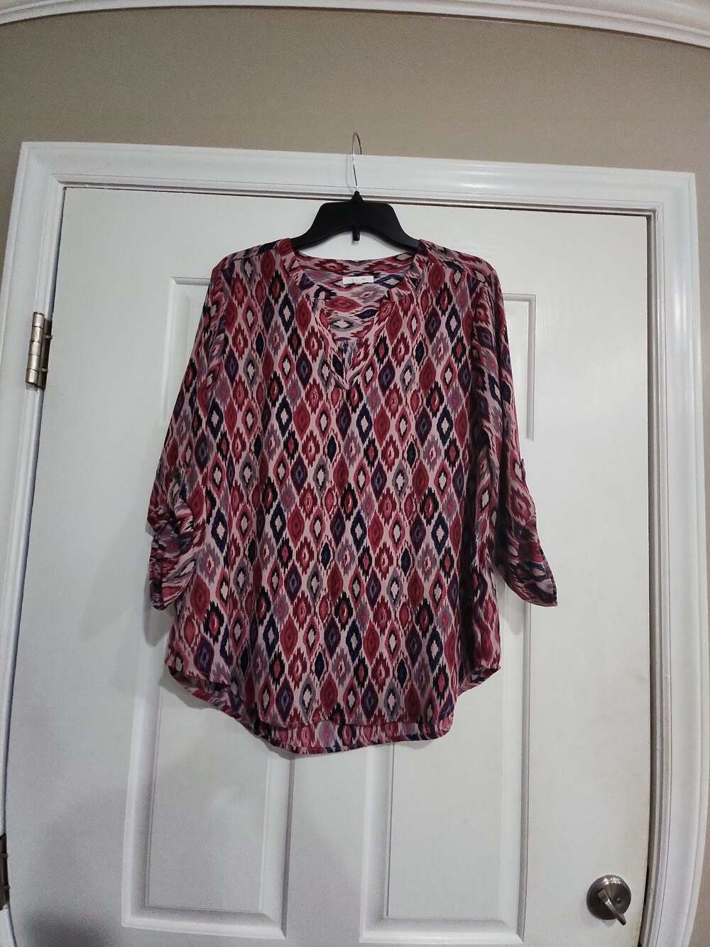 Atwood Geo Print 3/4 Sleeve Popover Blouse